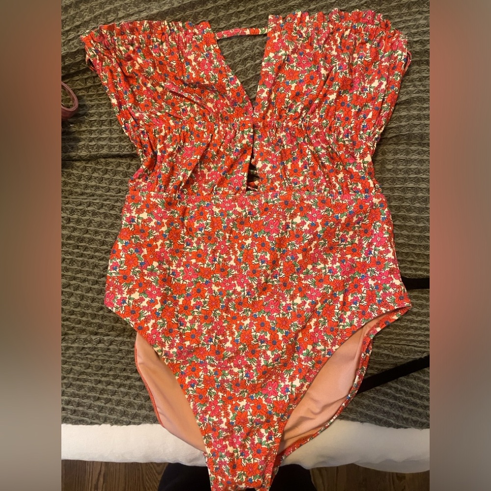 Jcrew floral string open back one piece bathing suit